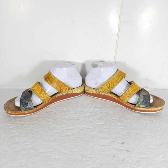 Spring Step Women's Ciro 39 US8-8,5 Leather Yellow Floral strappy Wedge sandals - Picture 7 of 13